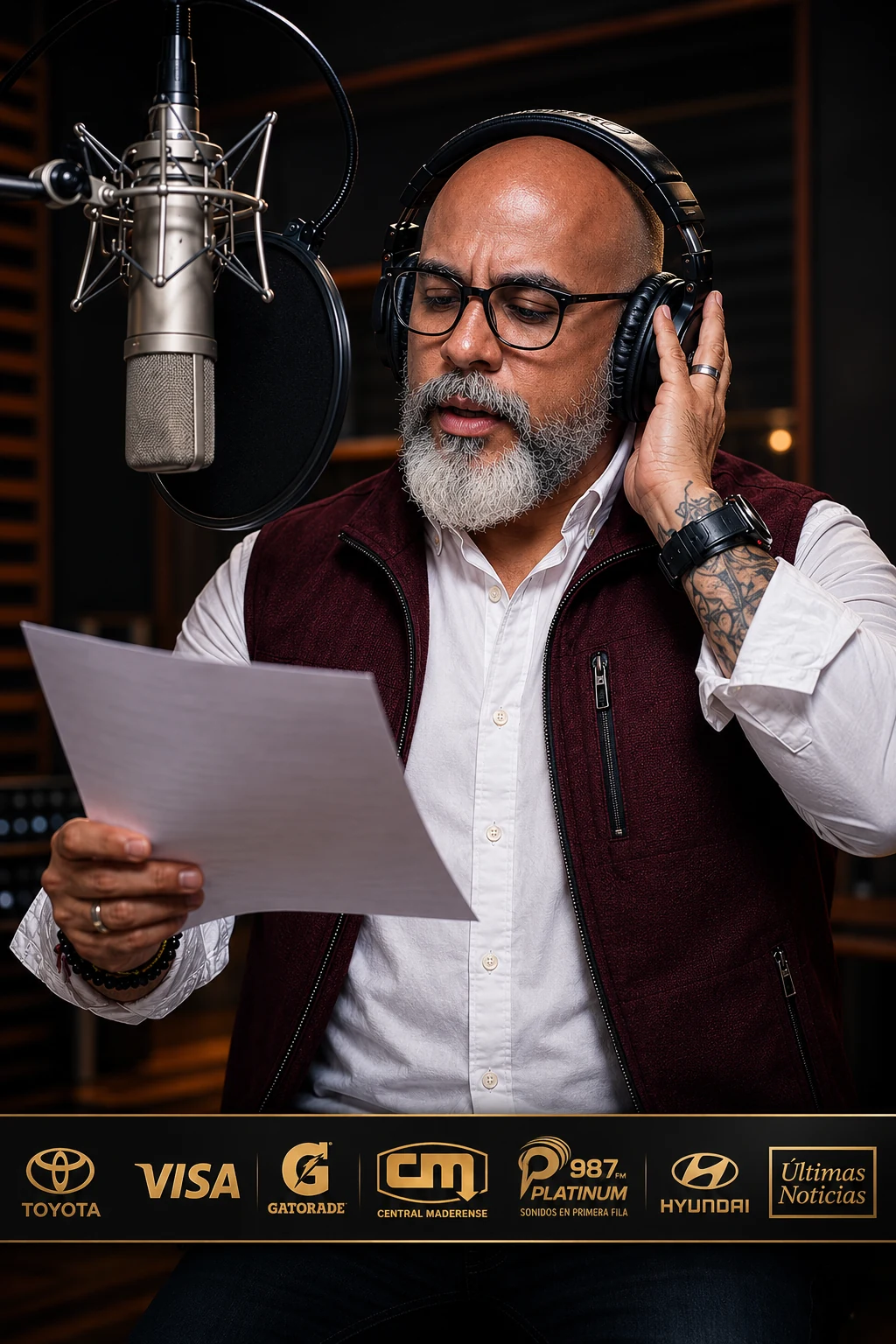 Dorian Ortiz en cabina de locución profesional
